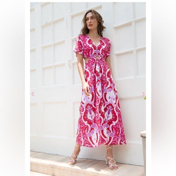 Beyond by Vera 1538 Giselle COMO ROUGE midi dress size XS - Picture 2 of 16